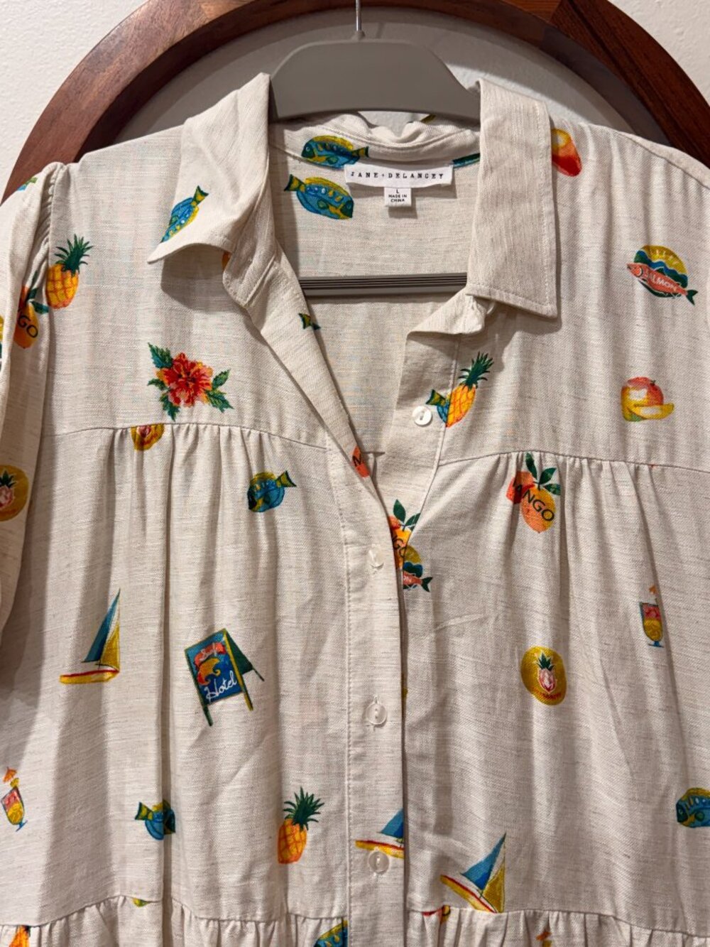Jane + Delancey, tropical collared dress. Size L - Picture 2 of 6